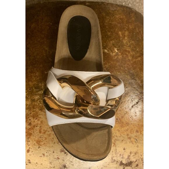 JW Anderson White Leather Gold Chain Slide Sandals Size 40 or US Size 9 - Picture 7 of 10